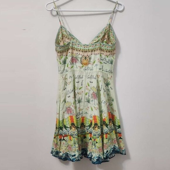 Camilla Sundowners Short Linen Dress With Tie Front Size XS NWT b162 - Picture 9 of 14